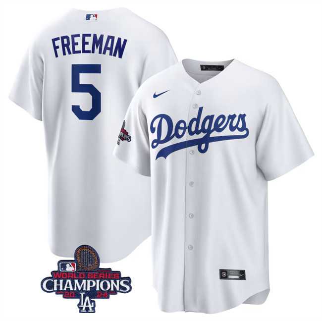 Men%27s Los Angeles Dodgers #5 Freddie Freeman White 2024 World Series Champions Cool Base Stitched Baseball Jersey